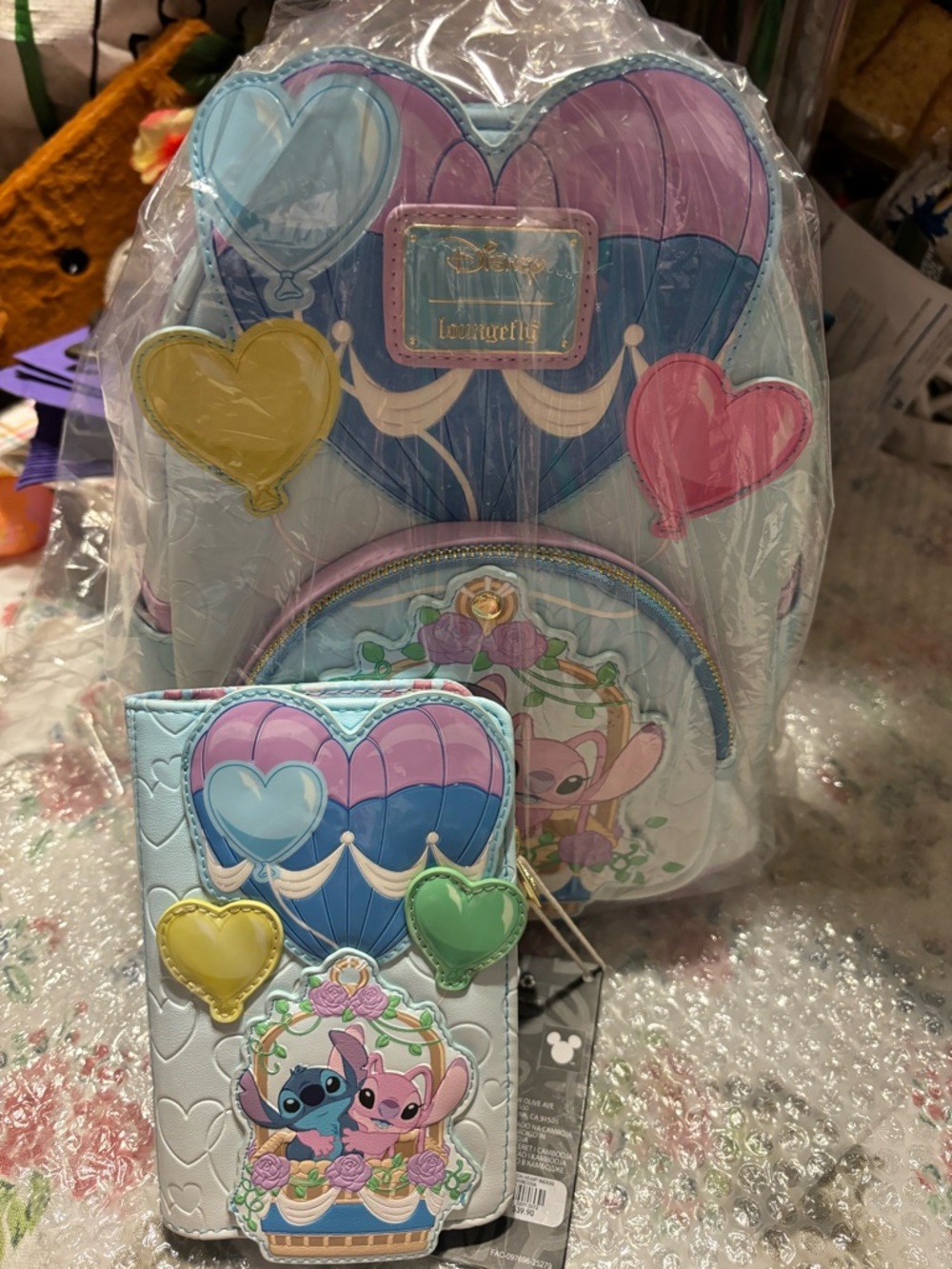Loungefly Lilo & Stitch Angel & Stitch Hot Air Balloon Mini Backpack and Wallet